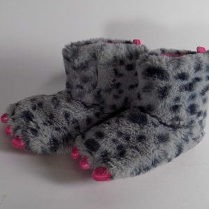 Wonder Nation Monster Slippers Grey Pink Spotted Light Up Claws 9-10